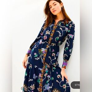 LOFT Floral Navy Dress